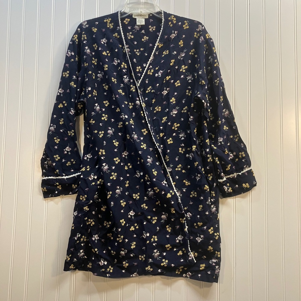 Vintage Banana Republic 1980s‎ Navy Floral Wrap Dress Robe  Medium Cottagecore